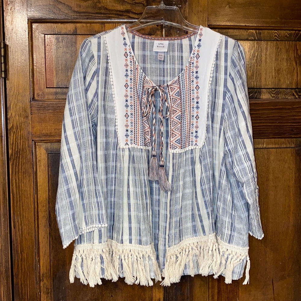 Knox Rose blue/cream/pink open 3/4 sleeve cardigan